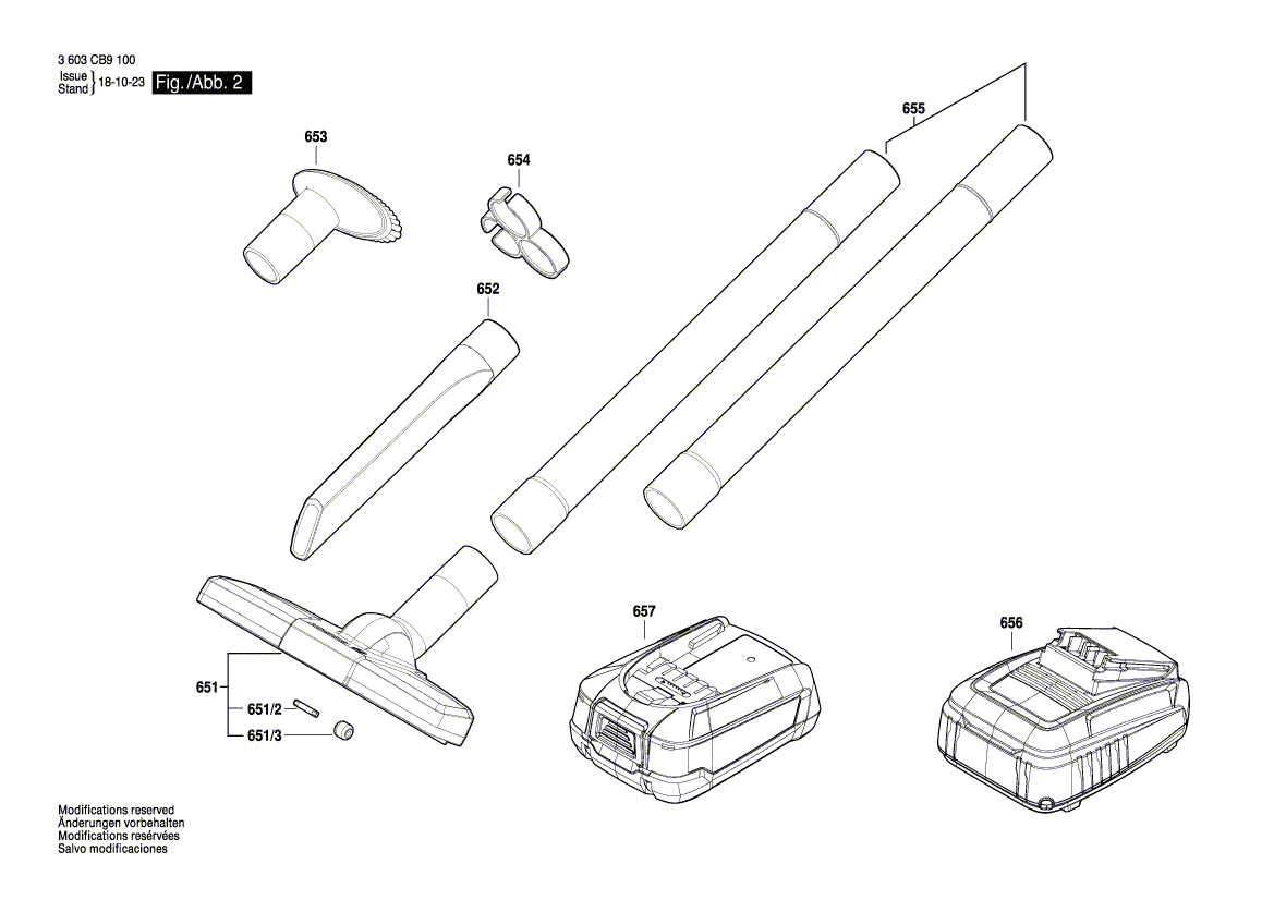 Для аккумуляторного пылесоса Bosch UniversalVac18 18 V 3603CB9100, деталировка 2