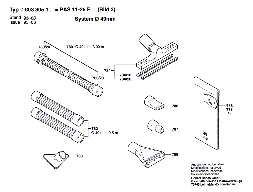 для универсального пылесоса Bosch PAS 10-25 F 230 V 0603305103, деталировка 3