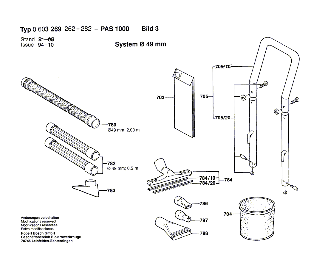 для универсального пылесоса Bosch PAS 1000 220 V 0603269262, деталировка 3