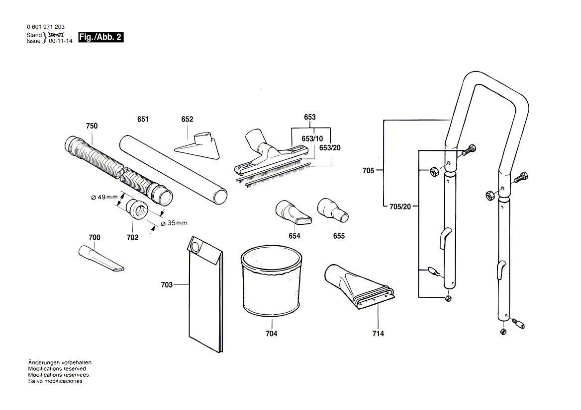 для универсального пылесоса Bosch PAS 1000 F 220 V 0603269403, деталировка 2