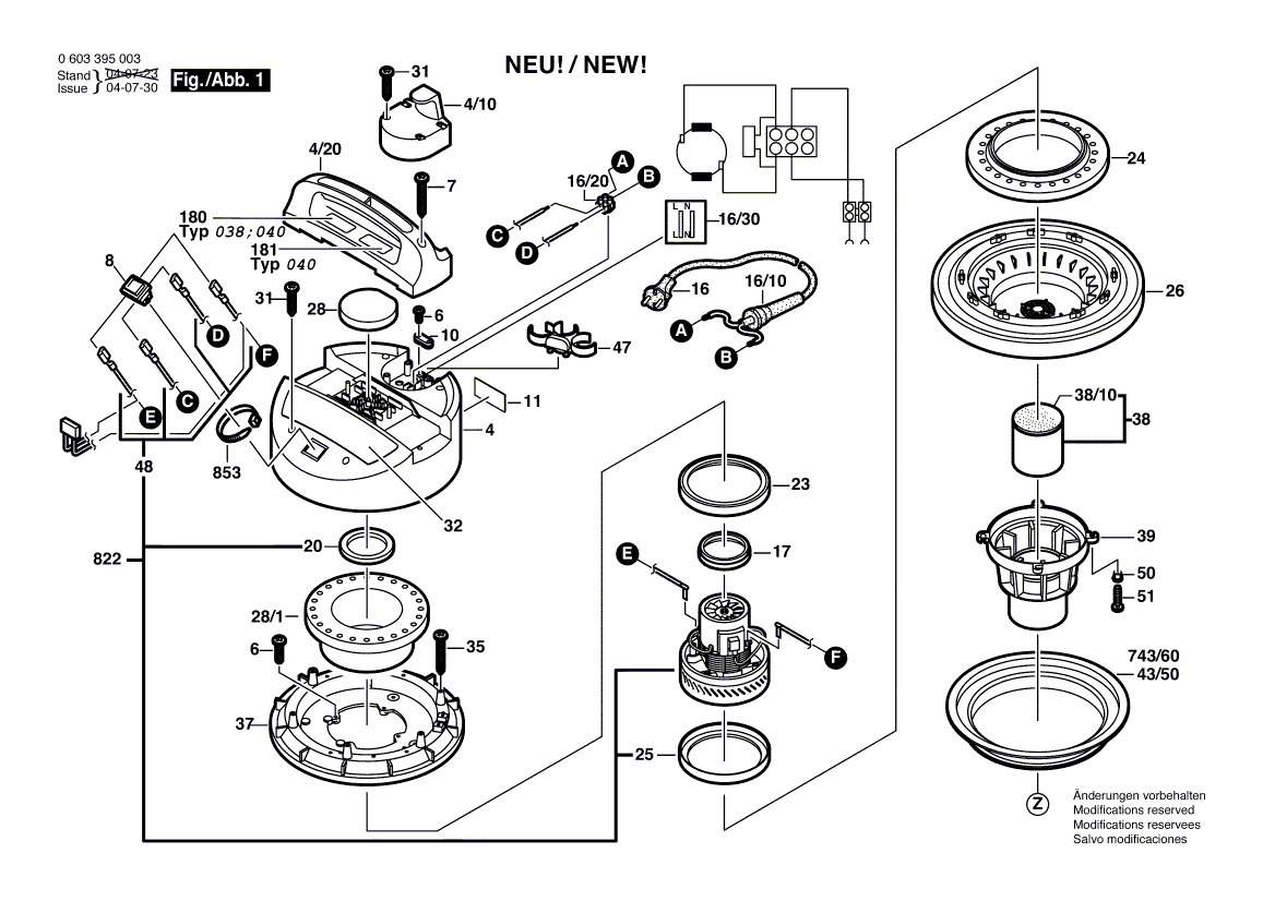 для универсального пылесоса Bosch PAS 11-21 230 V 0603395003, деталировка 1