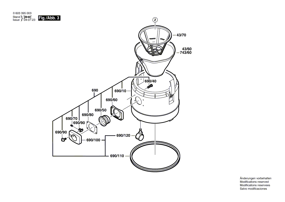 для универсального пылесоса Bosch PAS 11-21 230 V 0603395003, деталировка 3