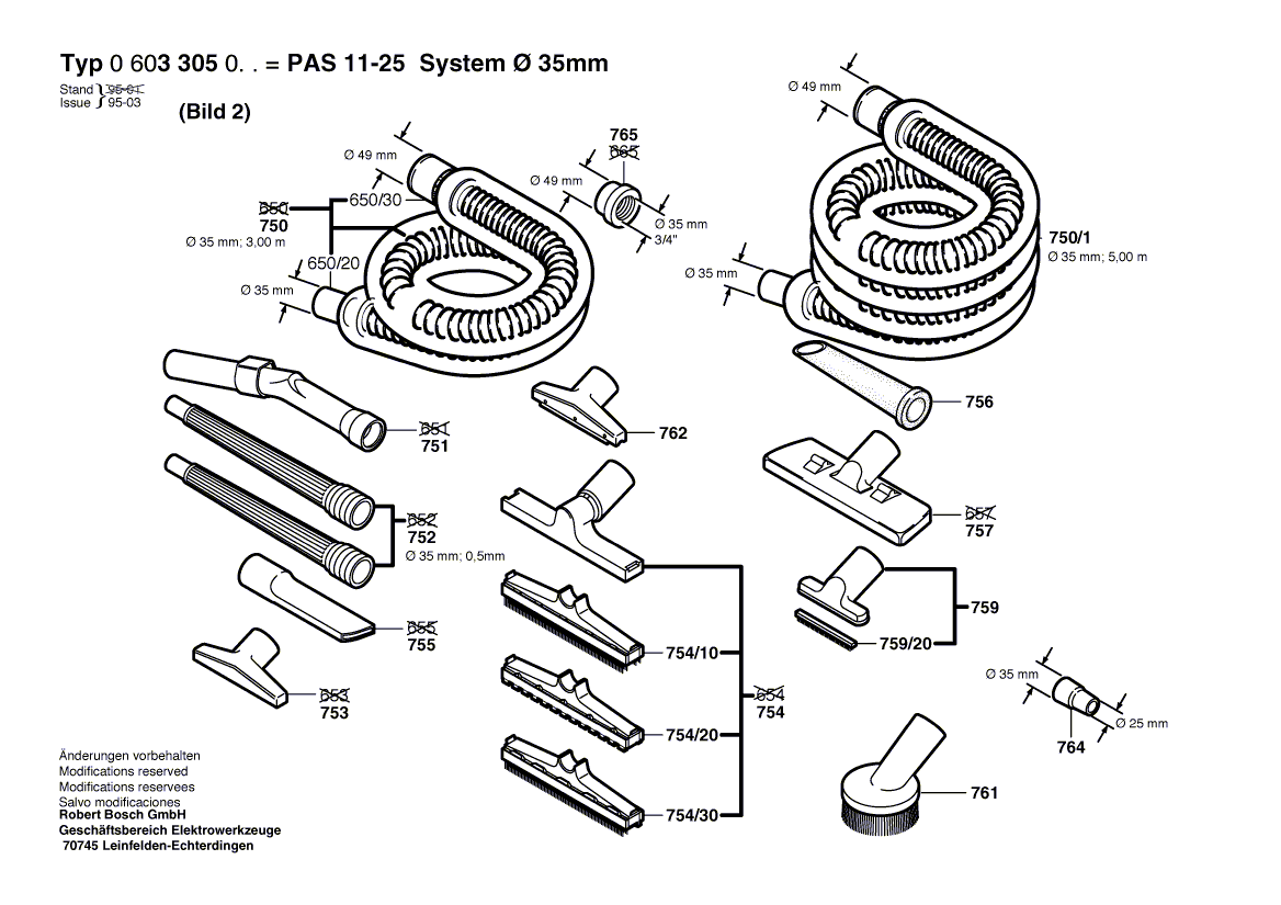 для универсального пылесоса Bosch PAS 11-25 230 V 0603305003, деталировка 2