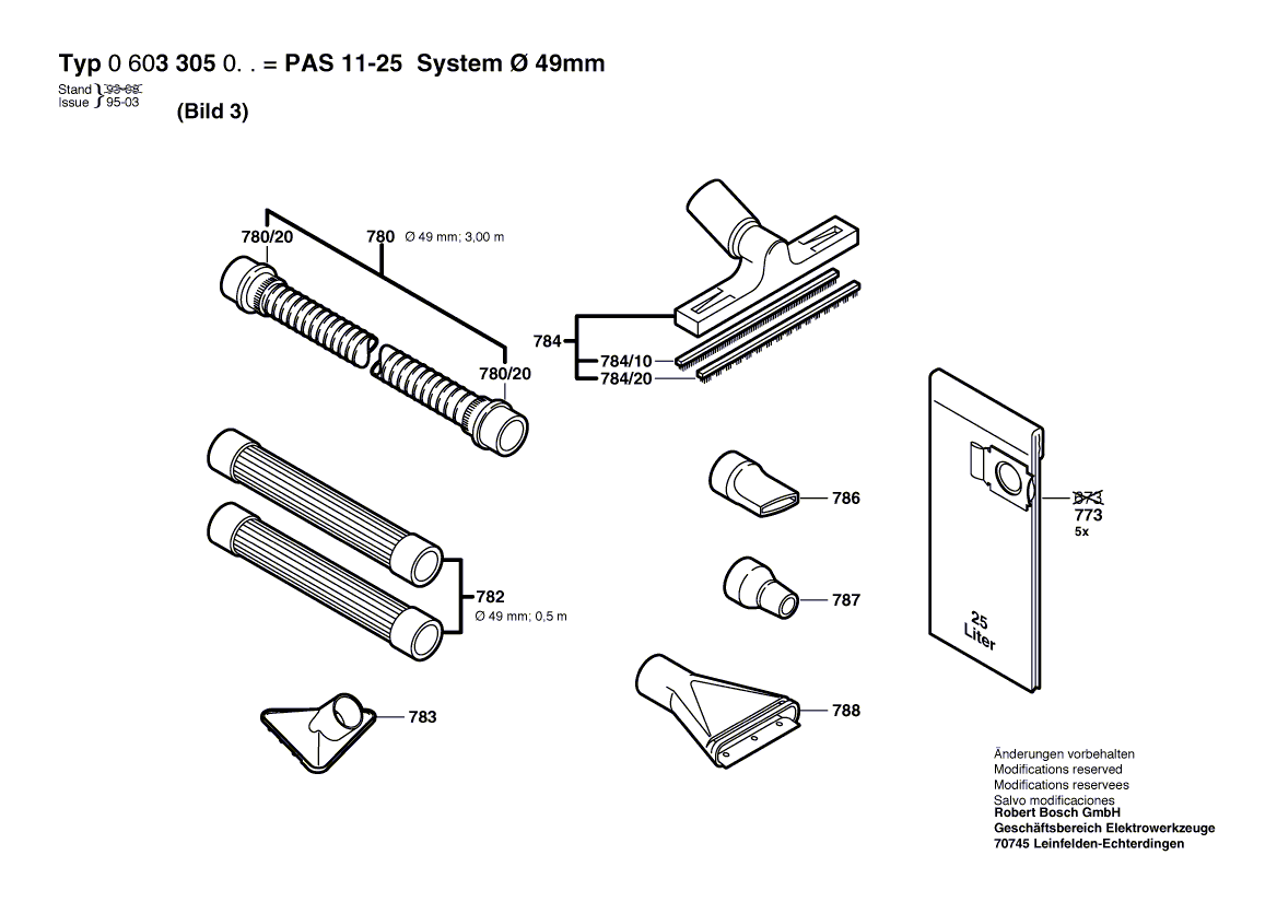 для универсального пылесоса Bosch PAS 11-25 230 V 0603305003, деталировка 3