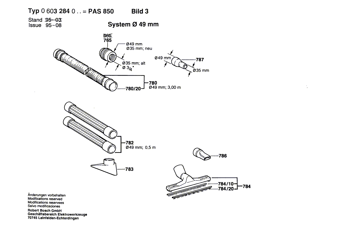 для универсального пылесоса Bosch PAS 850 220 V 0603284003, деталировка 3