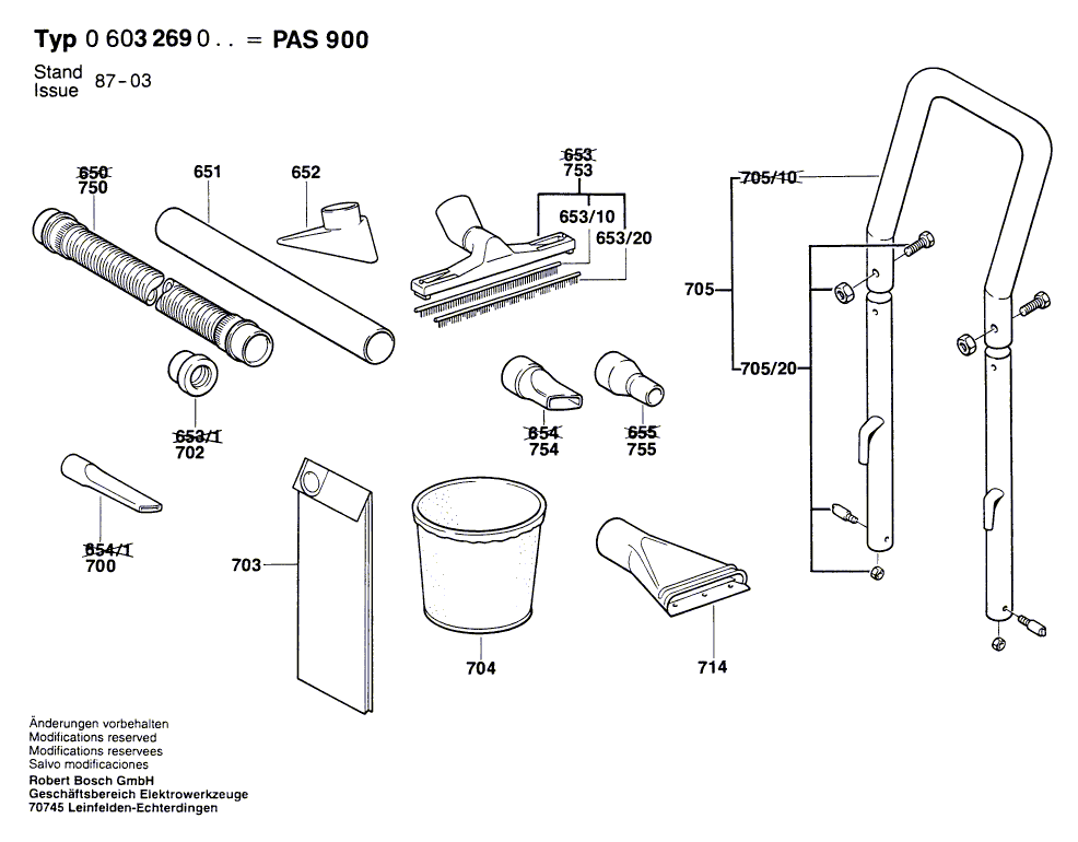 для универсального пылесоса Bosch PAS 900 220 V 0603269003, деталировка 3