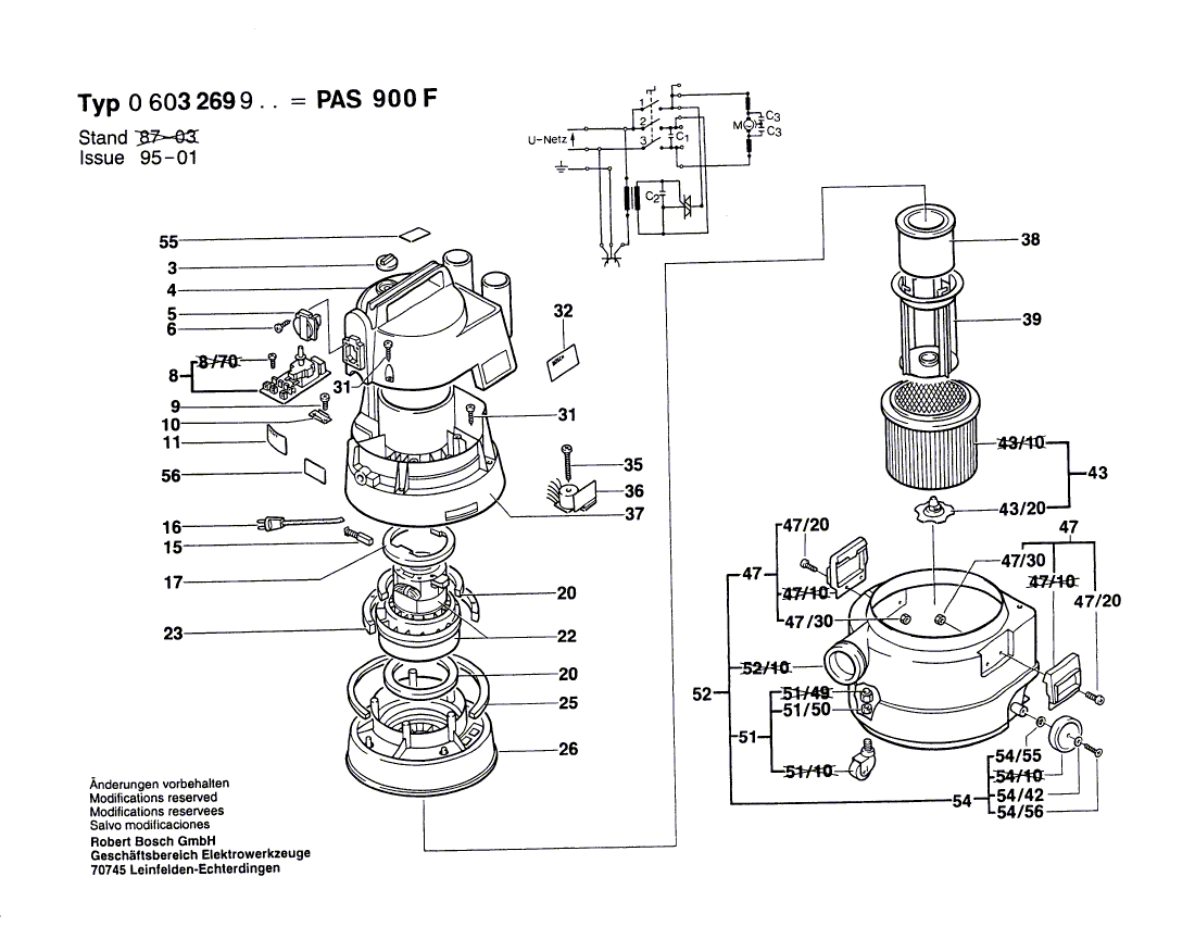 для универсального пылесоса Bosch PAS 900 F 220 V 0603269903, деталировка 1