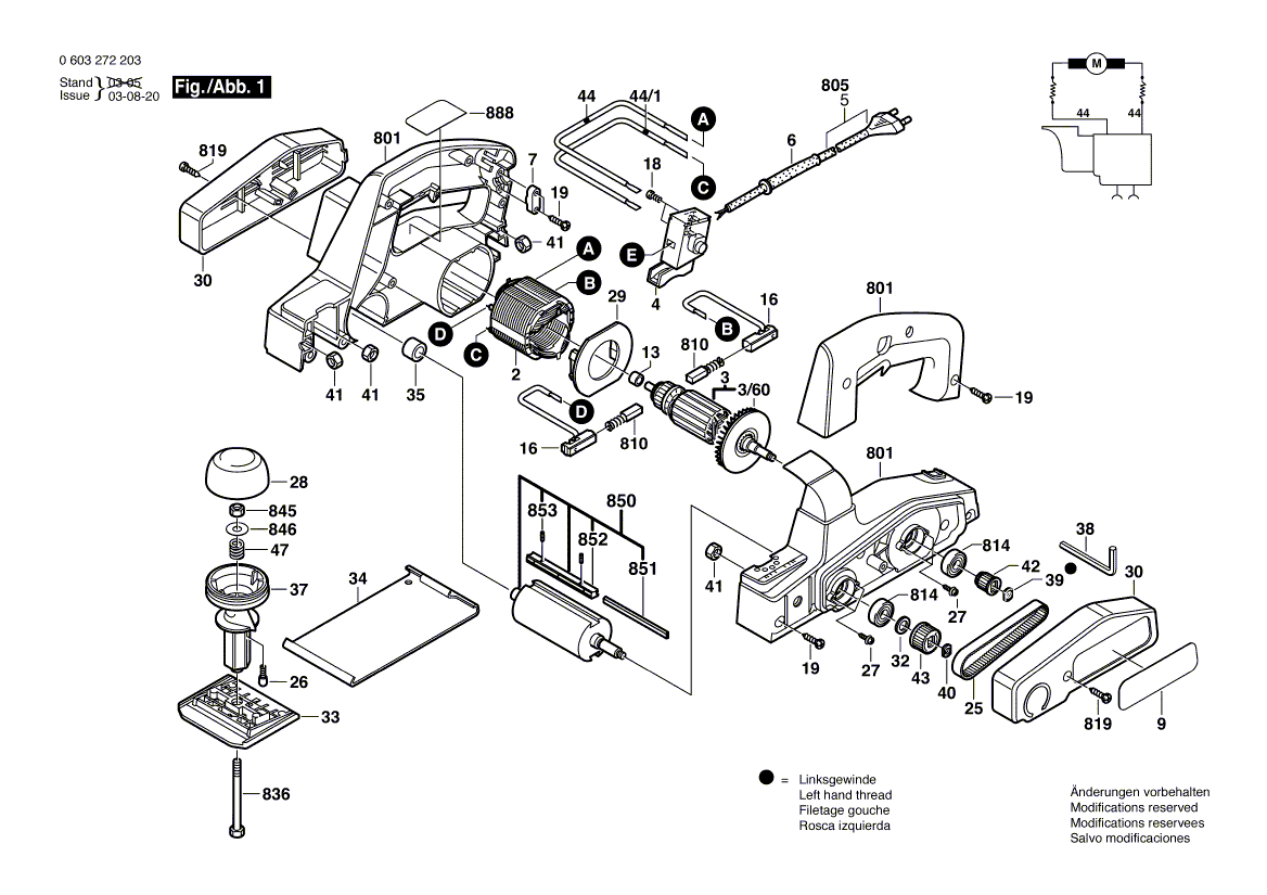 для рубанка Bosch PHO 1 230 V 0603272203, деталировка 1