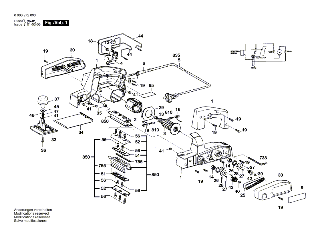 для рубанка Bosch PHO 100 220 V 0603272003, деталировка 1