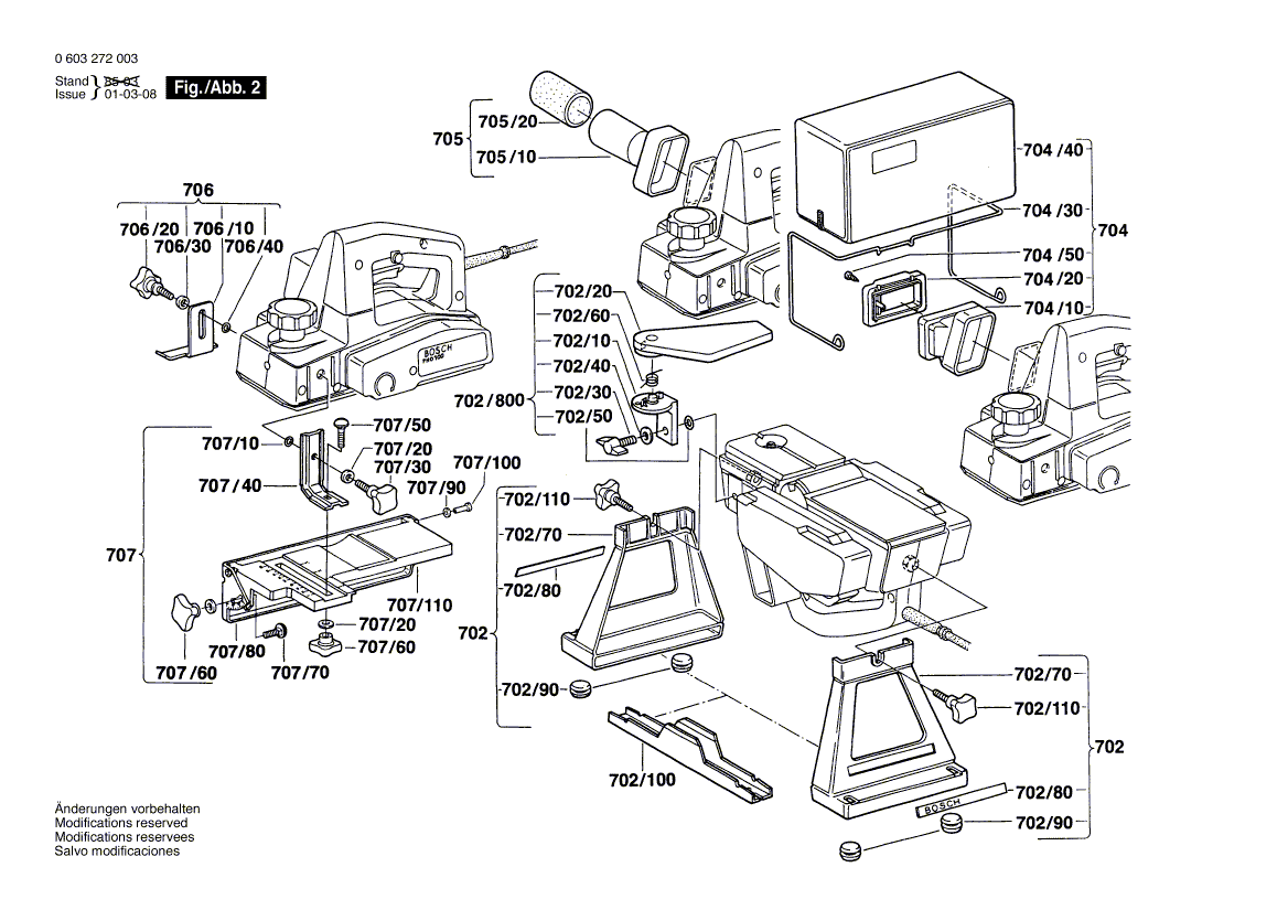для рубанка Bosch PHO 100 220 V 0603272003, деталировка 2