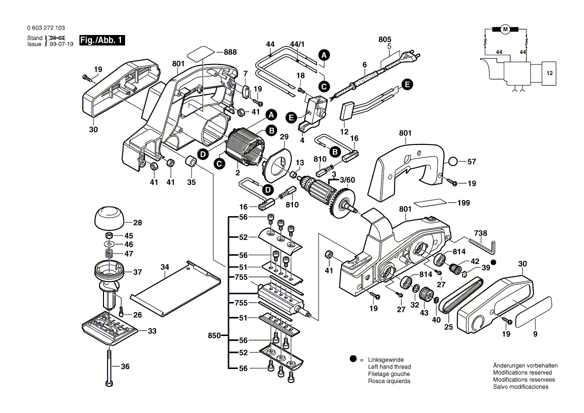 для рубанка Bosch PHO 15-82 230 V 0603272103, деталировка 1