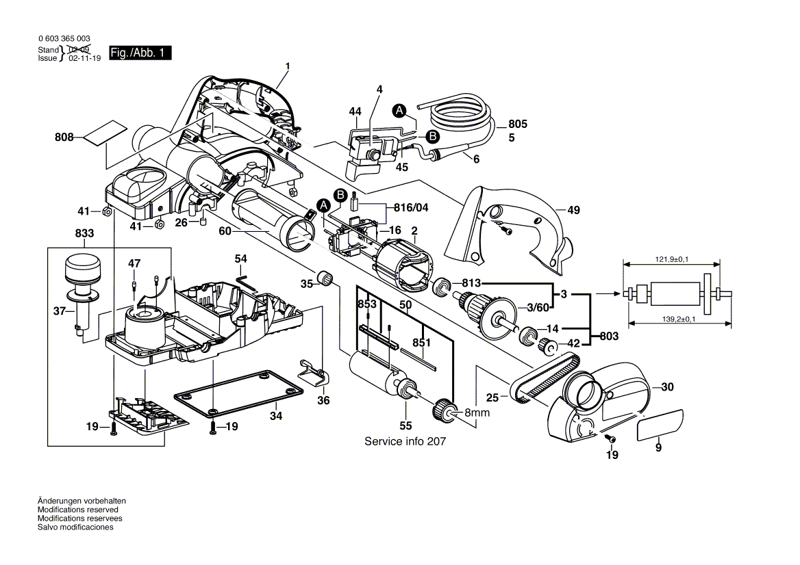 для рубанка Bosch PHO 16-82 230 V 0603365003, деталировка 1