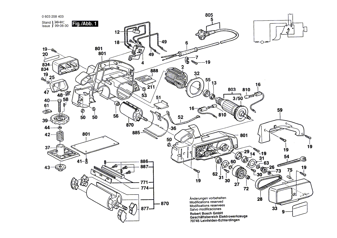 для рубанка Bosch PHO 20-82 230 V 0603258403, деталировка 1