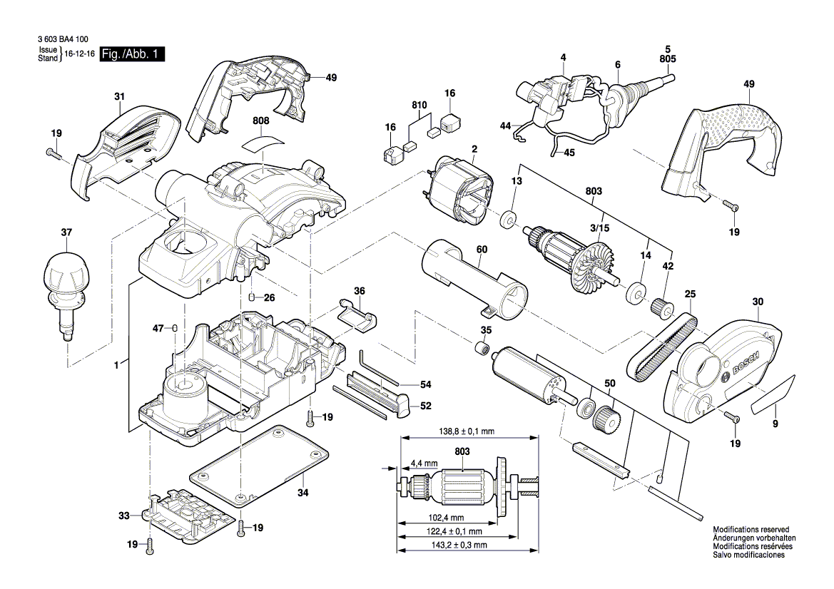 для рубанка Bosch PHO 2000 230 V 3603BA4100, деталировка 1