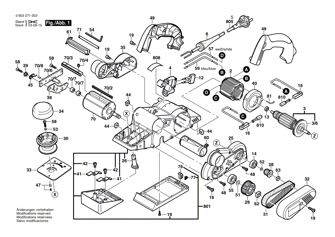 для рубанка Bosch PHO 30-82 230 V 0603271003, деталировка 1