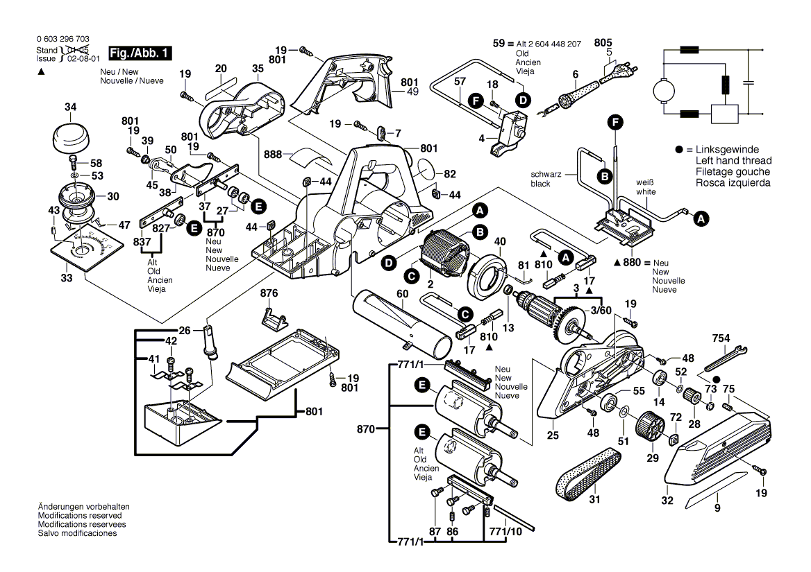 для рубанка Bosch PHO 35-82 C 230 V 0603296703, деталировка 1