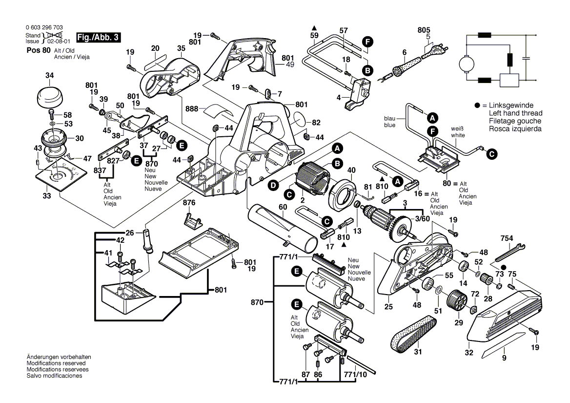 для рубанка Bosch PHO 35-82 C 230 V 0603296703, деталировка 3