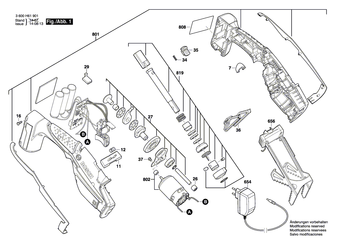 для аккумуляторной сабельной пилы Bosch KEO 10,8 LI 10.8 V 3600H61901, деталировка 1