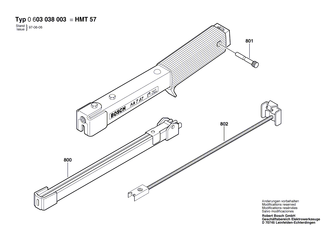 Для степлера Bosch HMT 57 230 V 0603038003, деталировка 1