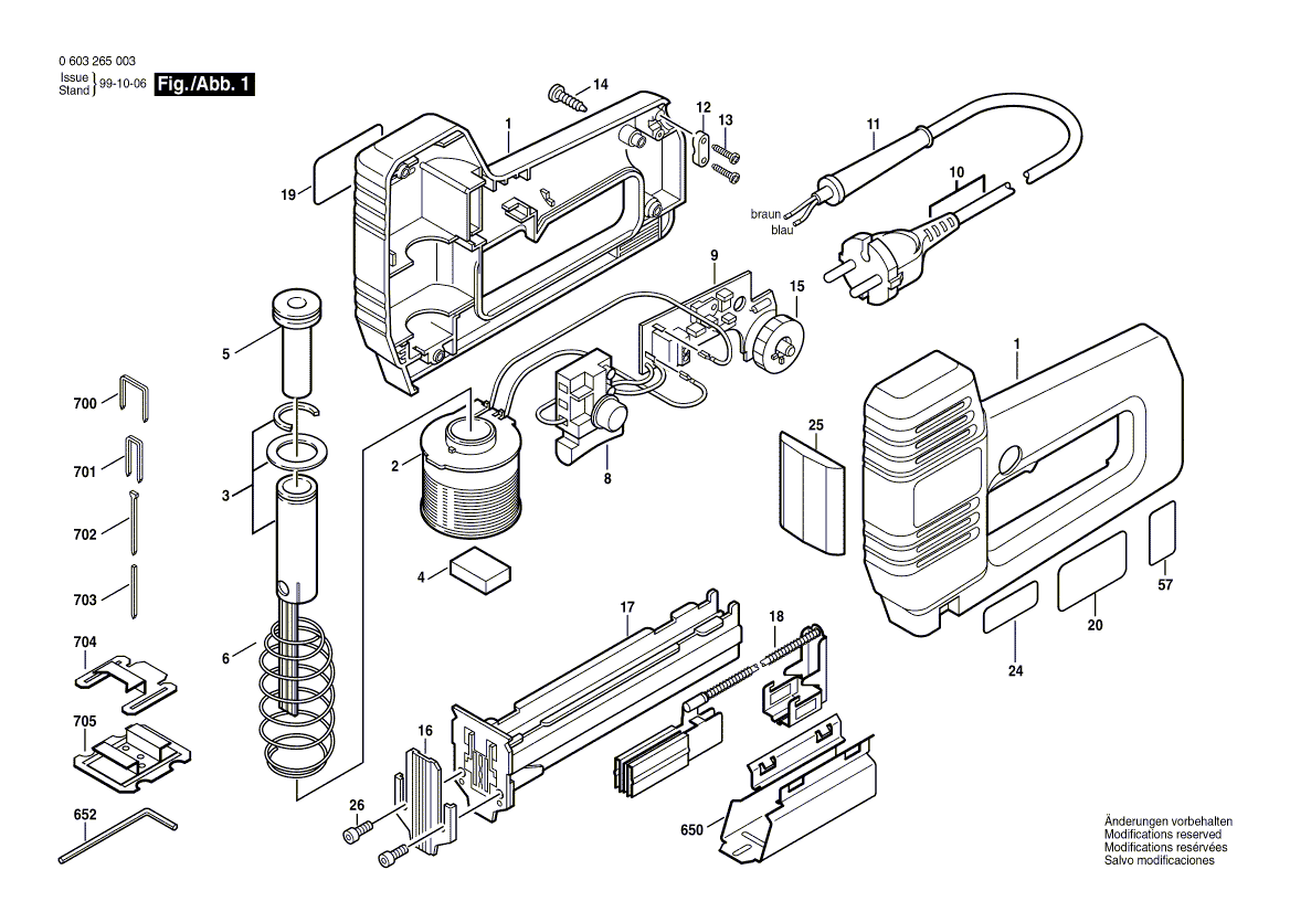 Для степлера Bosch PTK 19 E 220 V 0603265003, деталировка 1