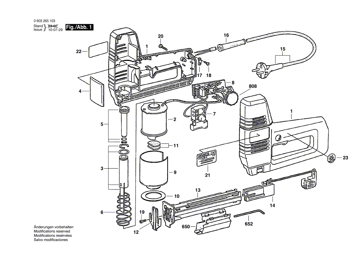 Для степлера Bosch PTK 28 E 220 V 0603265103, деталировка 1