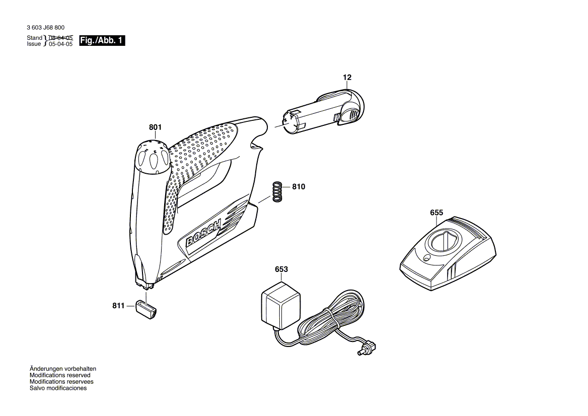 Для степлера Bosch PTK 3,6 V 3.6 V 3603J68800, деталировка 1