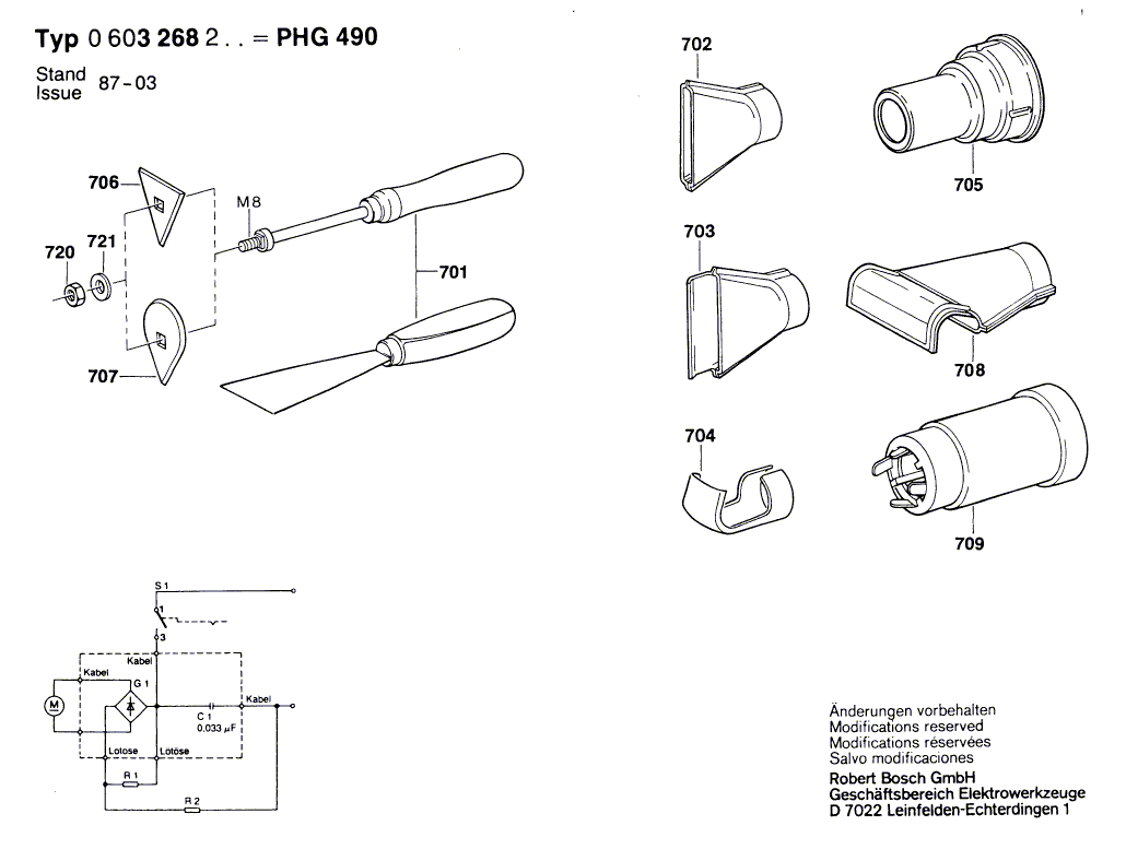 для термовоздуходувки Bosch PHG 490 220 V 0603268203, деталировка 2