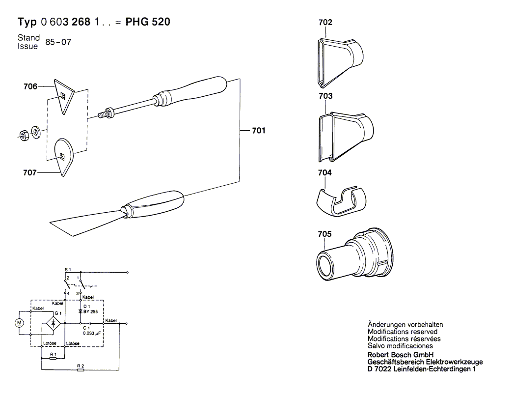 для термовоздуходувки Bosch PHG 520 220 V 0603268103, деталировка 2