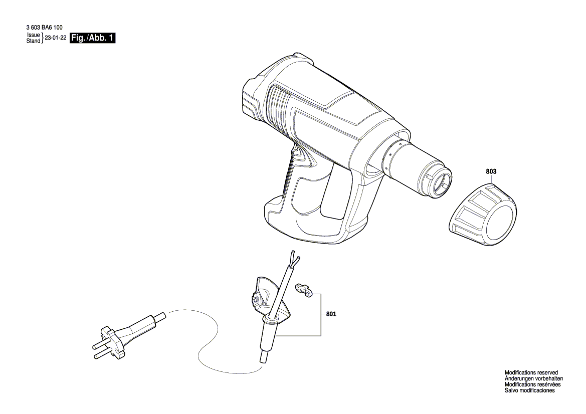 для термовоздуходувки Bosch UniversalHeat 600 230 V 3603BA6100, деталировка 1