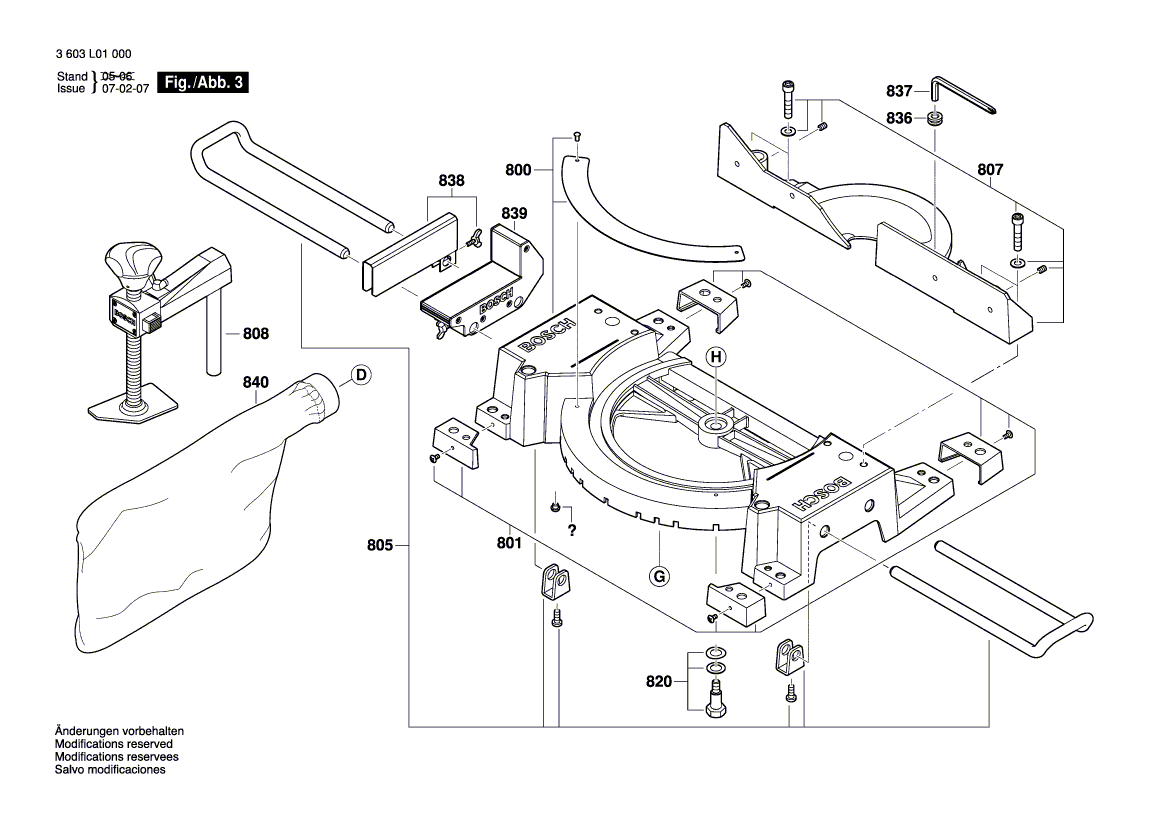 для торцевочной пилы Bosch PCM 10 230 V 3603L01000, деталировка 3