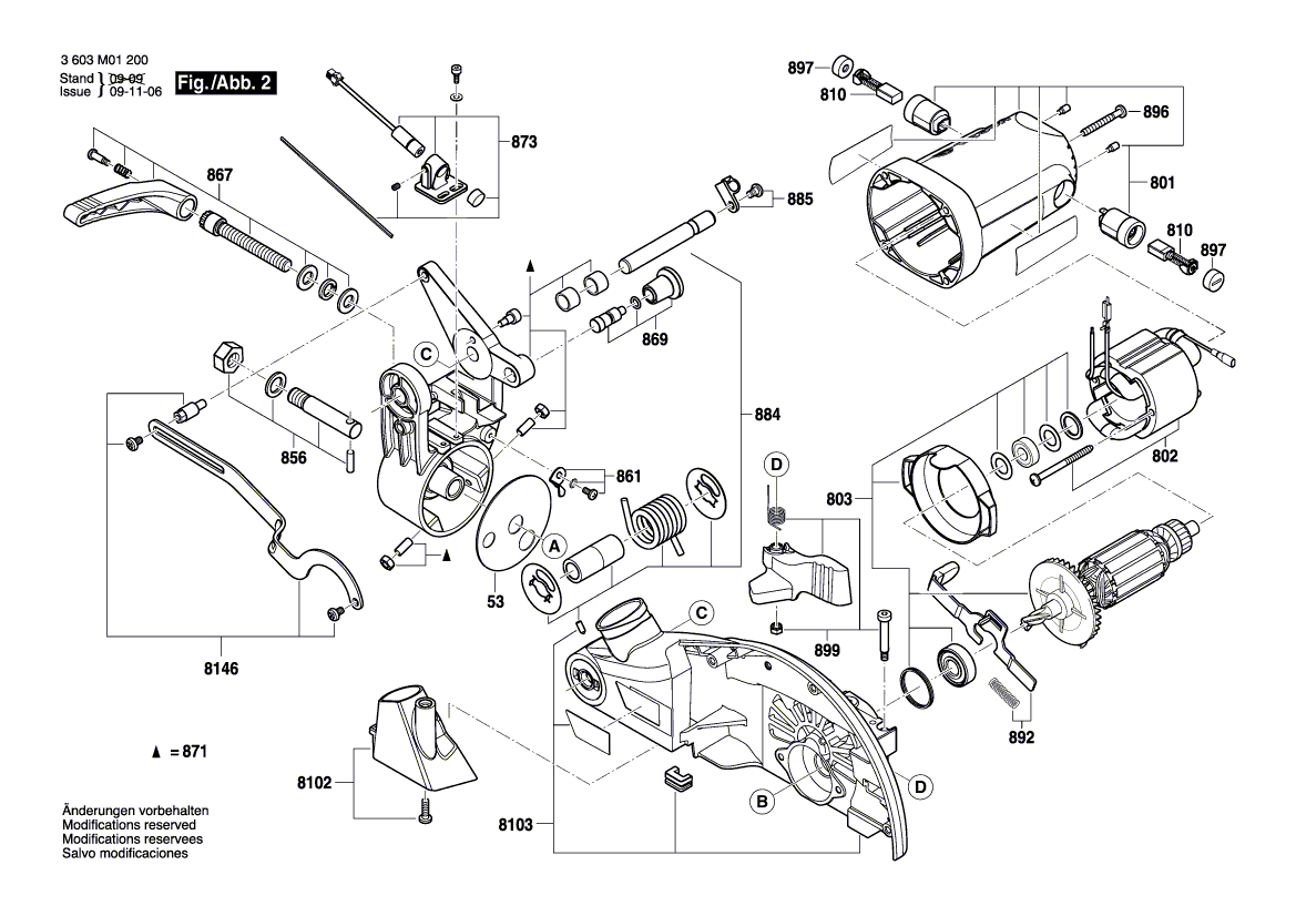 для торцевочной пилы Bosch PCM 7 230 V 3603M01200, деталировка 2