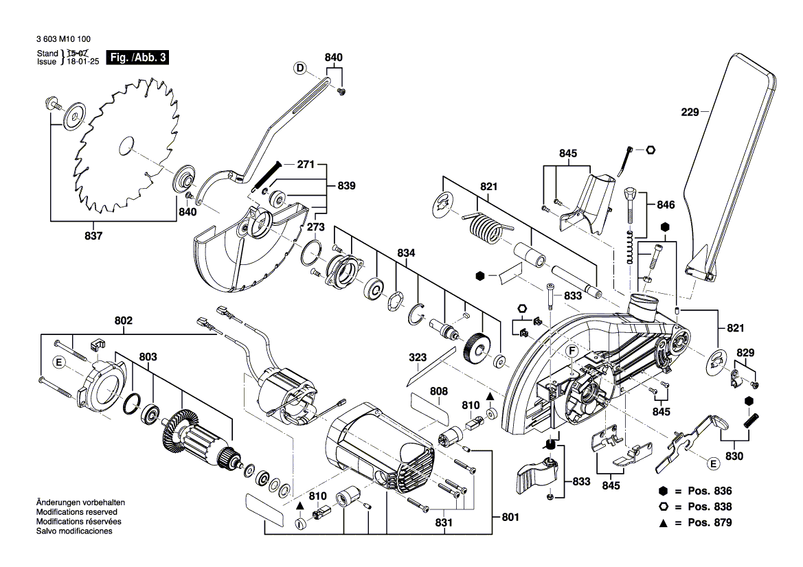 для торцевочной пилы Bosch PCM 8 S 230 V 3603M10100, деталировка 3