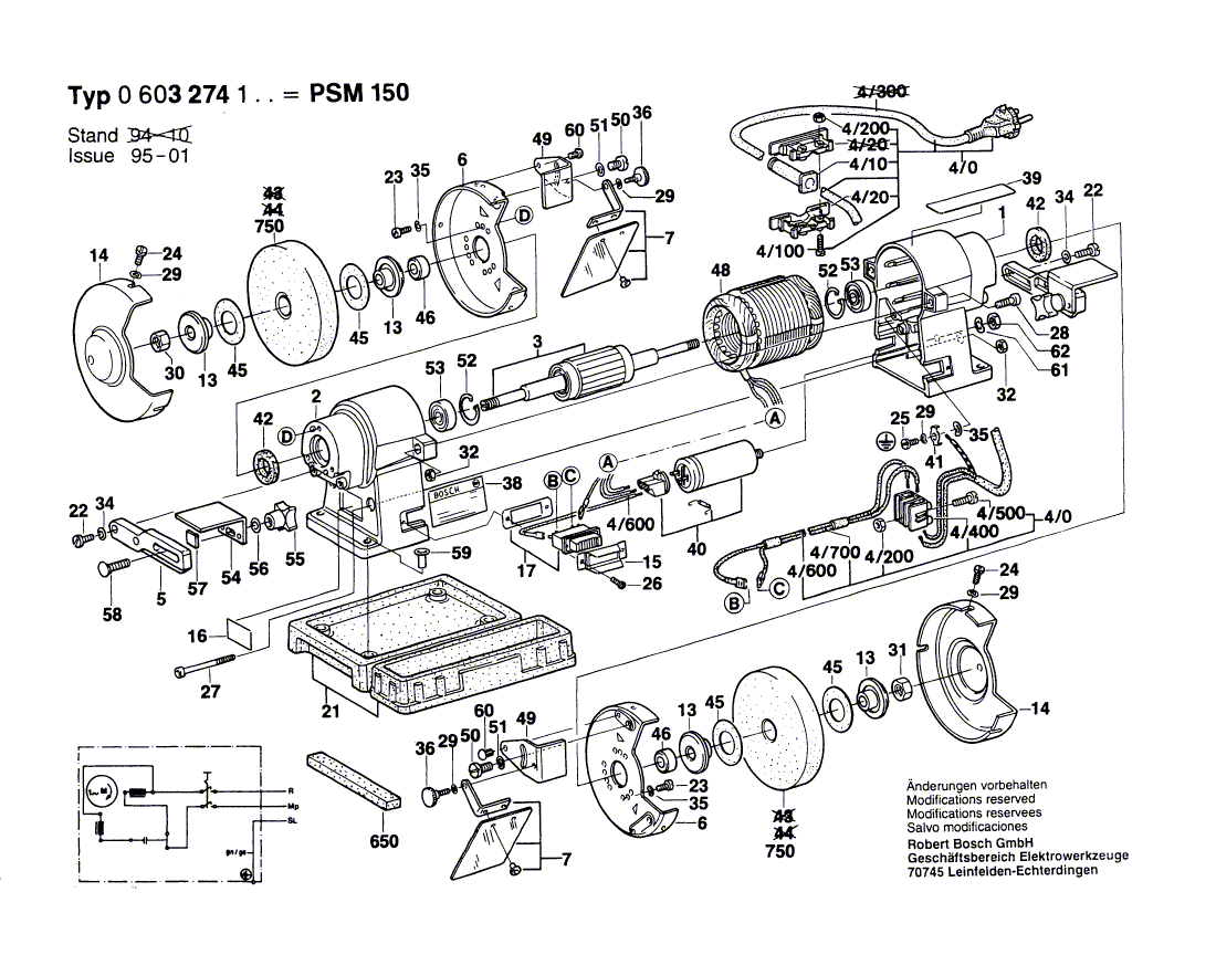 для точила Bosch PSM 150 220 V 0603274103, деталировка 1