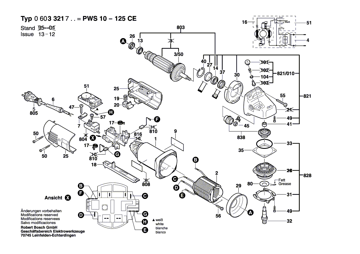 для угловой шлифмашины Bosch PWS 10-125 CE 230 V 0603321703, деталировка 1