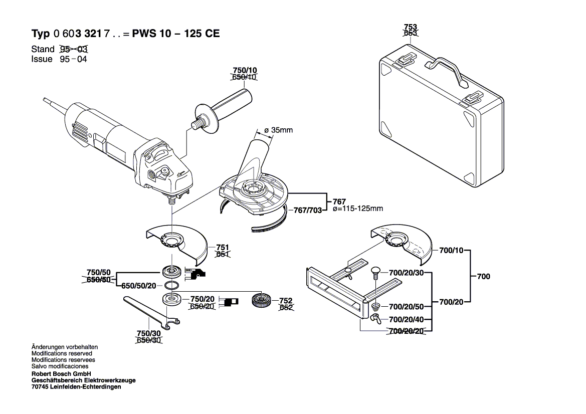 для угловой шлифмашины Bosch PWS 10-125 CE 230 V 0603321703, деталировка 2