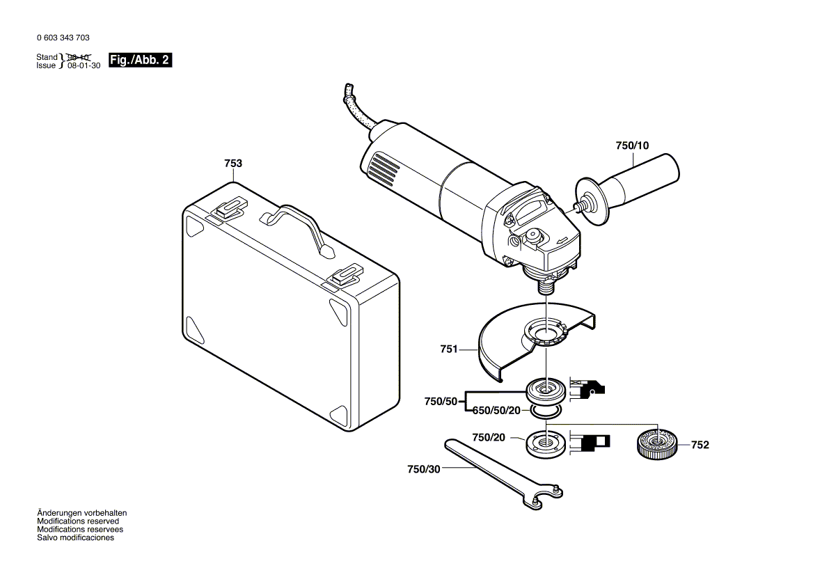 для угловой шлифмашины Bosch PWS 10-125 CE 230 V 0603343703, деталировка 2