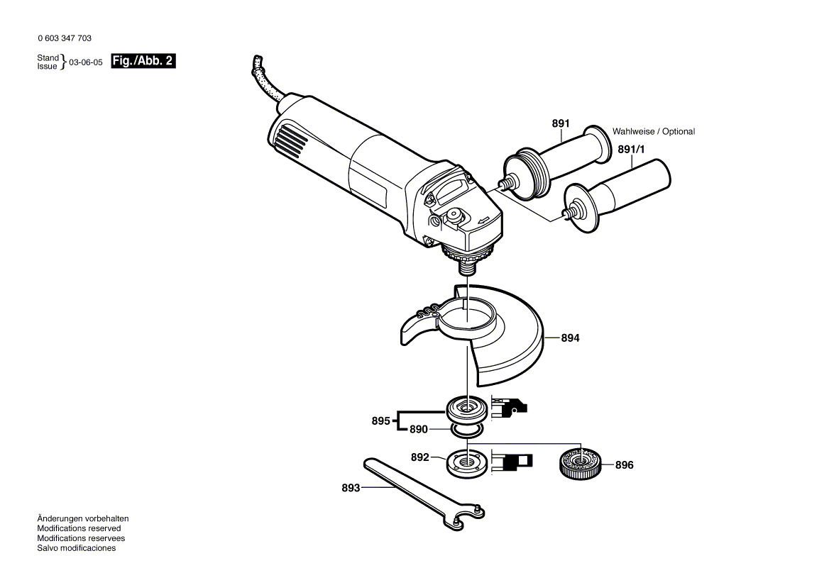 для угловой шлифмашины Bosch PWS 10-125 CE 230 V 0603347703, деталировка 2