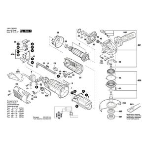 для угловой шлифмашины Bosch PWS 1000-125 3603CA2601, деталировка 1