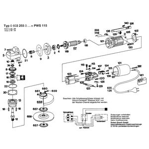 для угловой шлифмашины Bosch PWS 115 220 V 0603255003, деталировка 1