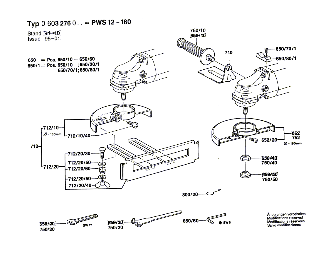 для угловой шлифмашины Bosch PWS 12-180 220 V 0603276003, деталировка 2