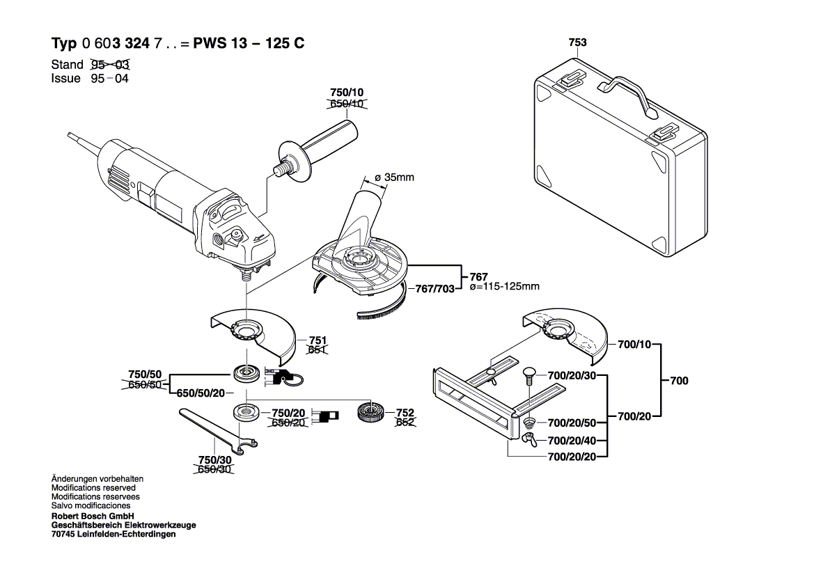 для угловой шлифмашины Bosch PWS 13-125 C 230 V 0603324703, деталировка 2