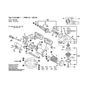 для угловой шлифмашины Bosch PWS 13-125 CE 230 V 0603280703, деталировка 1