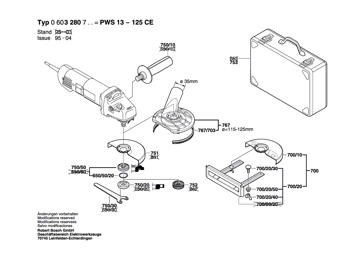 для угловой шлифмашины Bosch PWS 13-125 CE 230 V 0603280703, деталировка 2