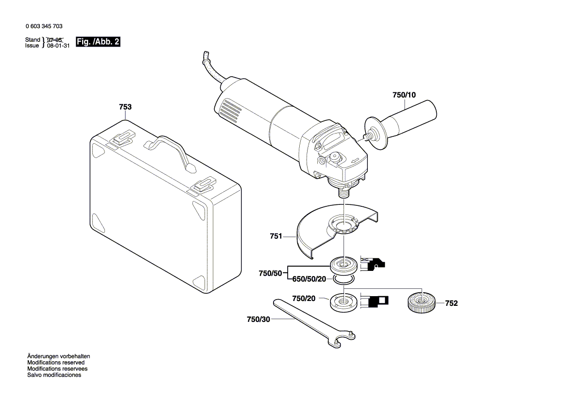 для угловой шлифмашины Bosch PWS 13-125 CE 230 V 0603345703, деталировка 2