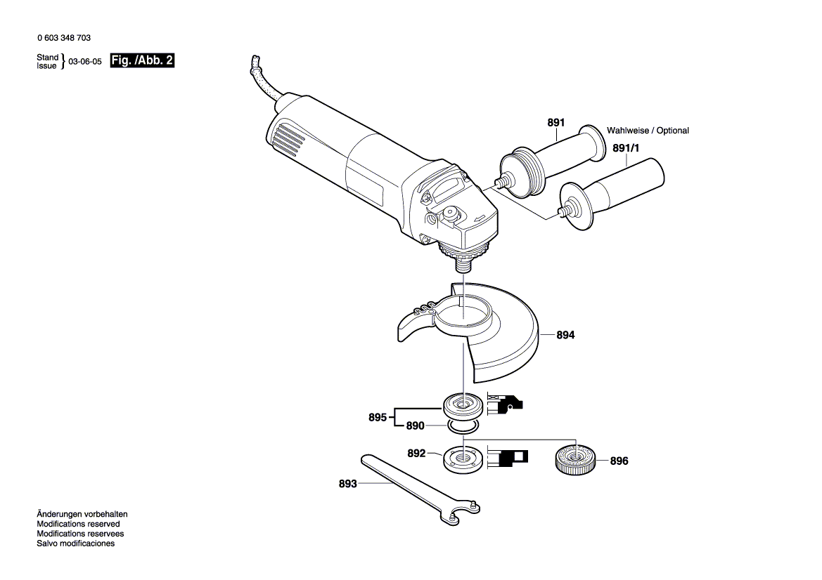 для угловой шлифмашины Bosch PWS 13-125 CE 230 V 0603348703, деталировка 2