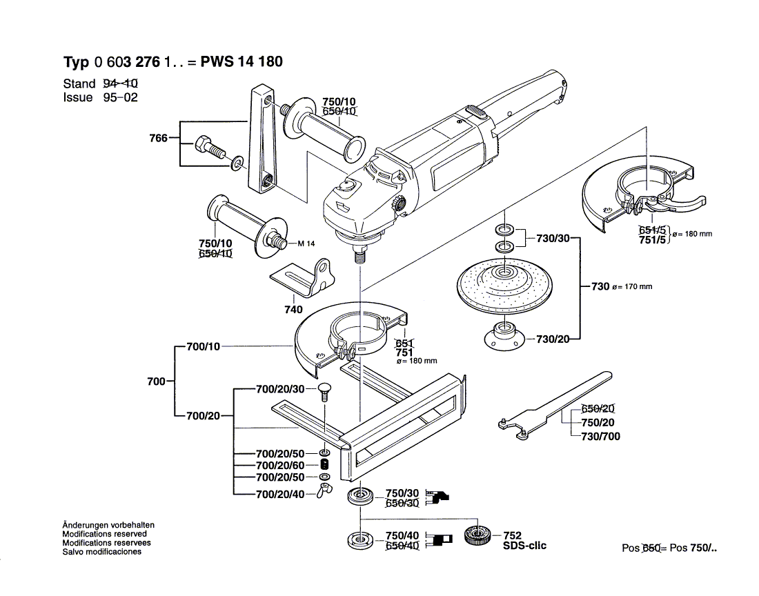 для угловой шлифмашины Bosch PWS 14-180 230 V 0603276103, деталировка 2