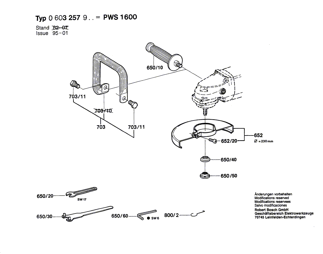 для угловой шлифмашины Bosch PWS 1600 220 V 0603257903, деталировка 2