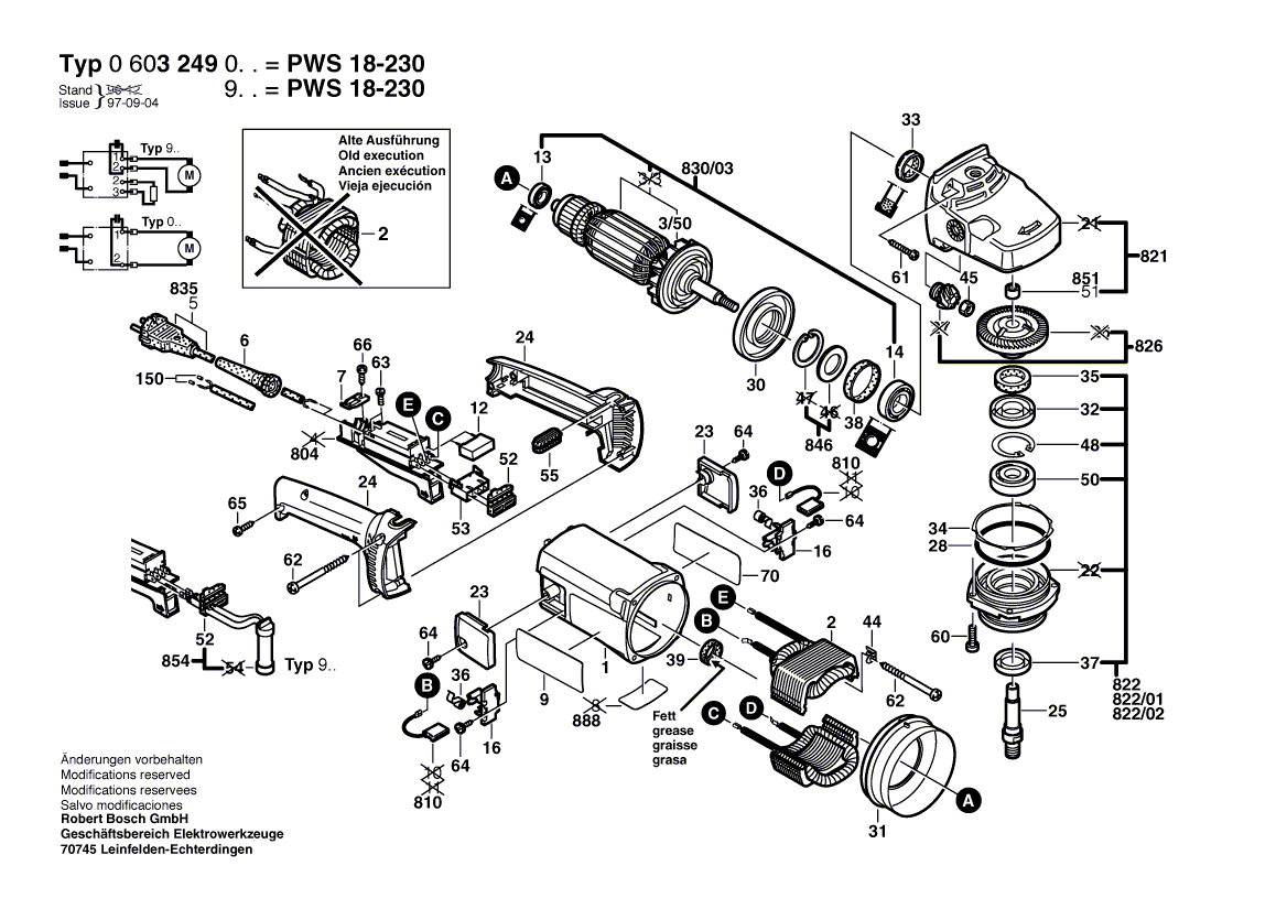 для угловой шлифмашины Bosch PWS 18-230 230 V 0603249003, деталировка 1