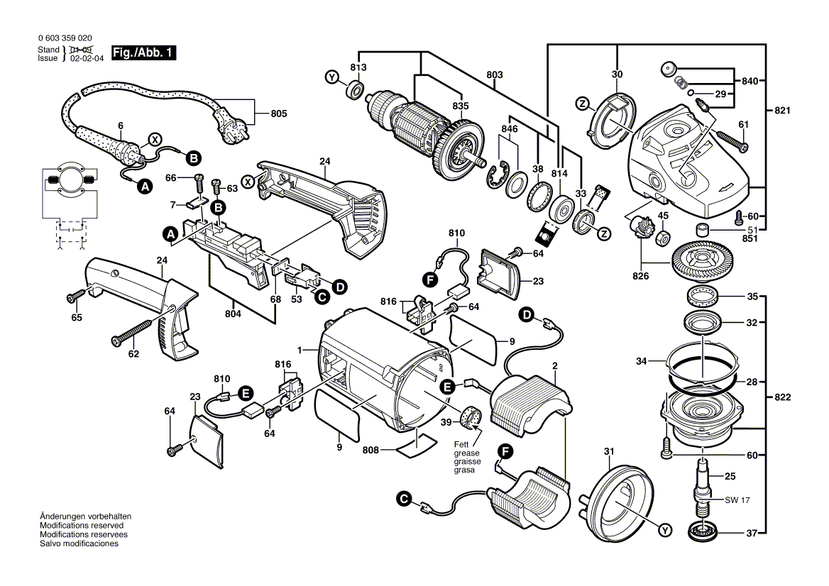 для угловой шлифмашины Bosch PWS 1900 230 V 0603359020, деталировка 1