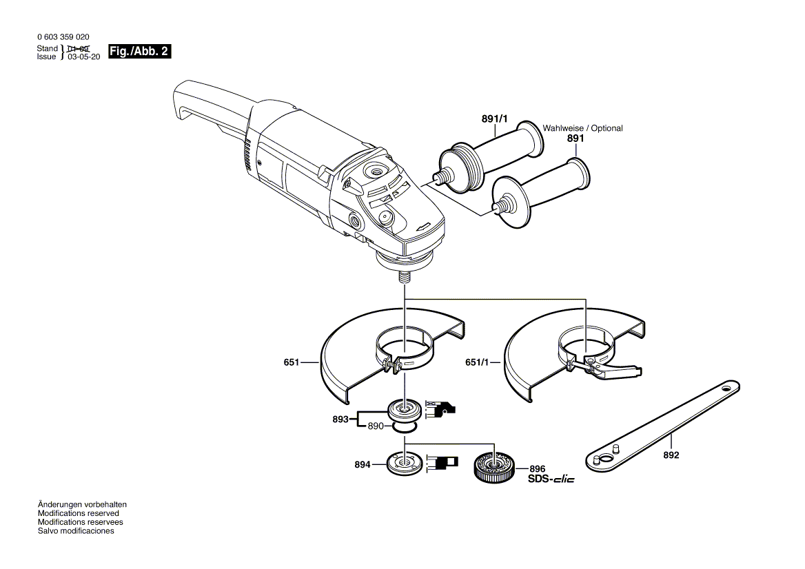 для угловой шлифмашины Bosch PWS 1900 230 V 0603359020, деталировка 2